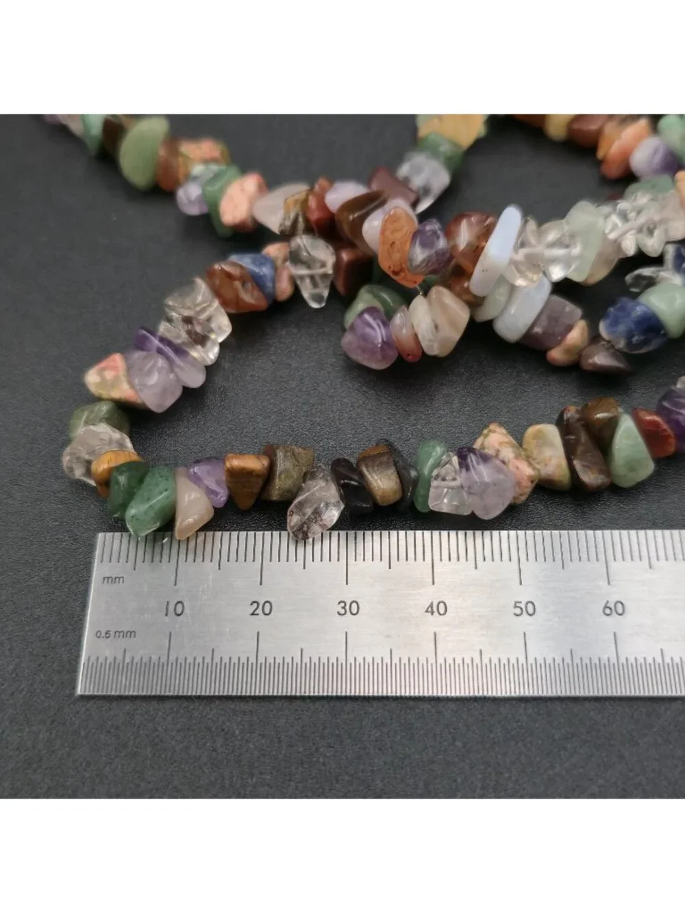 Polished Mixed Stone Tumbled Pebble Strand Necklace - 16" Slip On B1198 - Picture 4 of 5